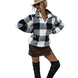 Plaid Quarter Zip Plush Sweatshirt